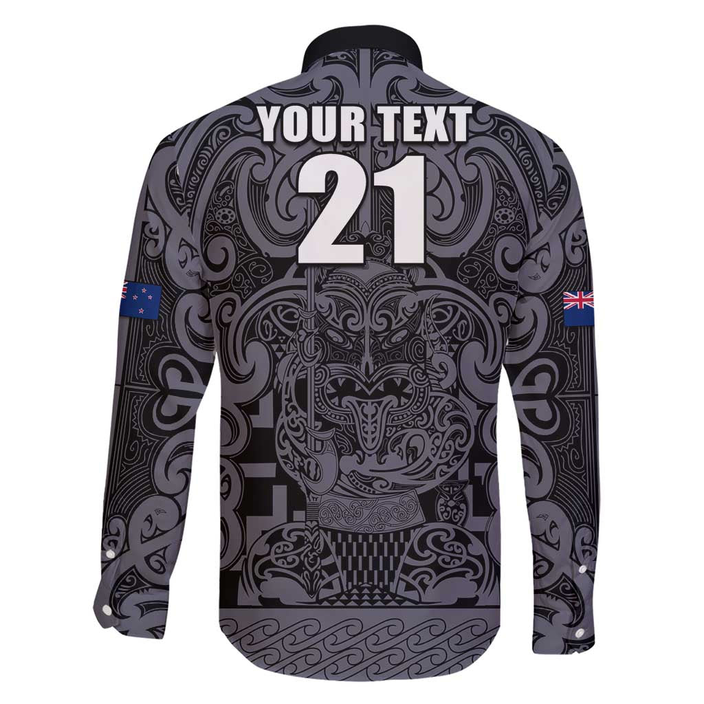 Custom New Zealand Taiaha Maori Family Matching Short Sleeve Bodycon Dress and Hawaiian Shirt Minimalist Silver Fern All Black - Polynesian Pride