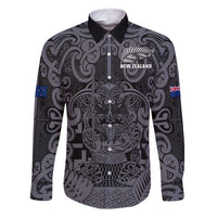 Custom New Zealand Taiaha Maori Family Matching Summer Maxi Dress and Hawaiian Shirt Minimalist Silver Fern All Black - Polynesian Pride