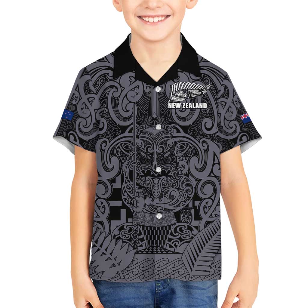 Custom New Zealand Taiaha Maori Family Matching Tank Maxi Dress and Hawaiian Shirt Minimalist Silver Fern All Black - Polynesian Pride