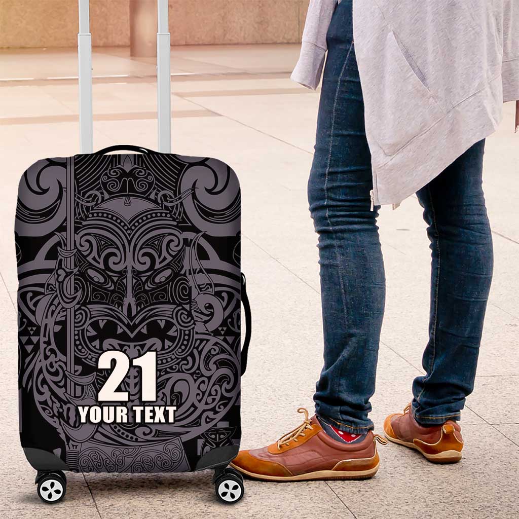 Custom New Zealand Taiaha Maori Luggage Cover Minimalist Silver Fern All Black - Polynesian Pride