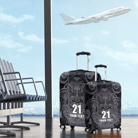 Custom New Zealand Taiaha Maori Luggage Cover Minimalist Silver Fern All Black - Polynesian Pride