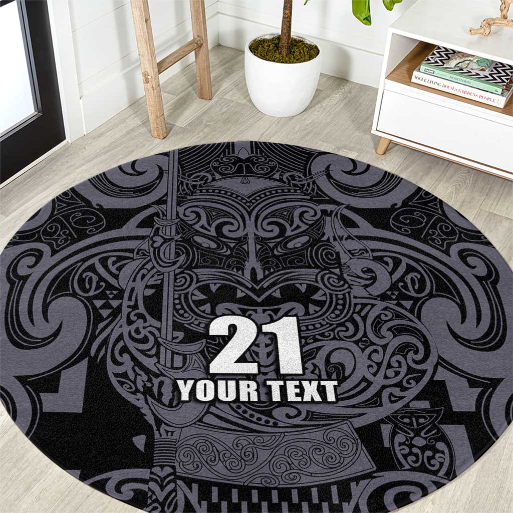 Custom New Zealand Taiaha Maori Round Carpet Minimalist Silver Fern All Black - Polynesian Pride