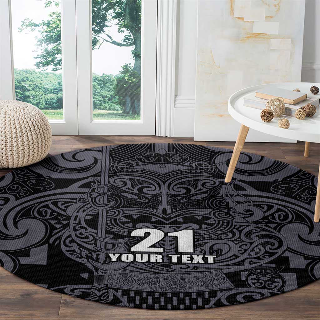 Custom New Zealand Taiaha Maori Round Carpet Minimalist Silver Fern All Black - Polynesian Pride