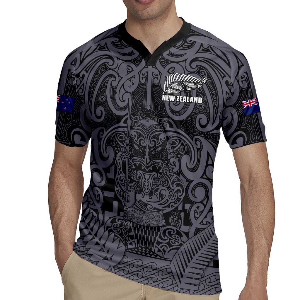 Custom New Zealand Taiaha Maori Rugby Jersey Minimalist Silver Fern All Black - Polynesian Pride