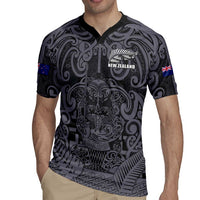 Custom New Zealand Taiaha Maori Rugby Jersey Minimalist Silver Fern All Black - Polynesian Pride