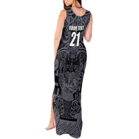 Custom New Zealand Taiaha Maori Tank Maxi Dress Minimalist Silver Fern All Black - Polynesian Pride