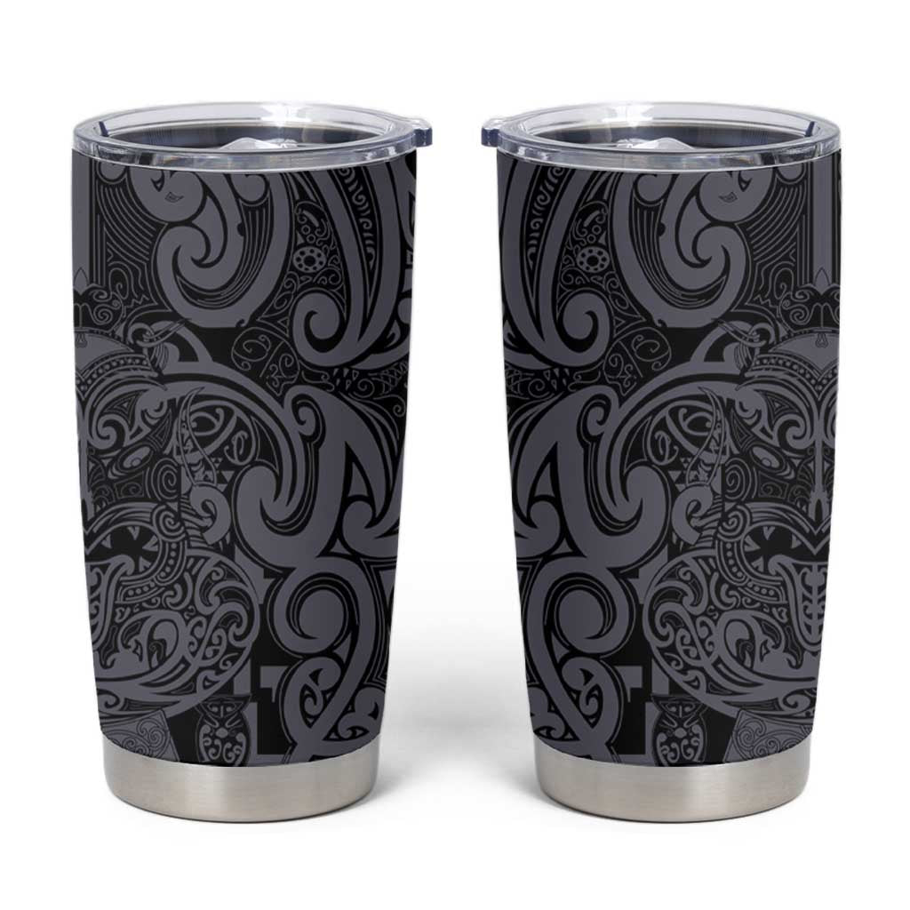 New Zealand Taiaha Maori Tumbler Cup Minimalist Silver Fern All Black