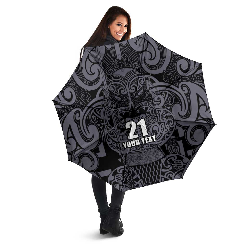 Custom New Zealand Taiaha Maori Umbrella Minimalist Silver Fern All Black - Polynesian Pride