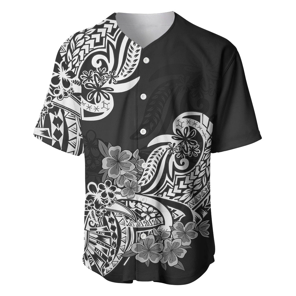 Polynesian Baseball Jersey Pacific Flower Mix Floral Tribal Tattoo Black Vibe LT9 Black - Polynesian Pride