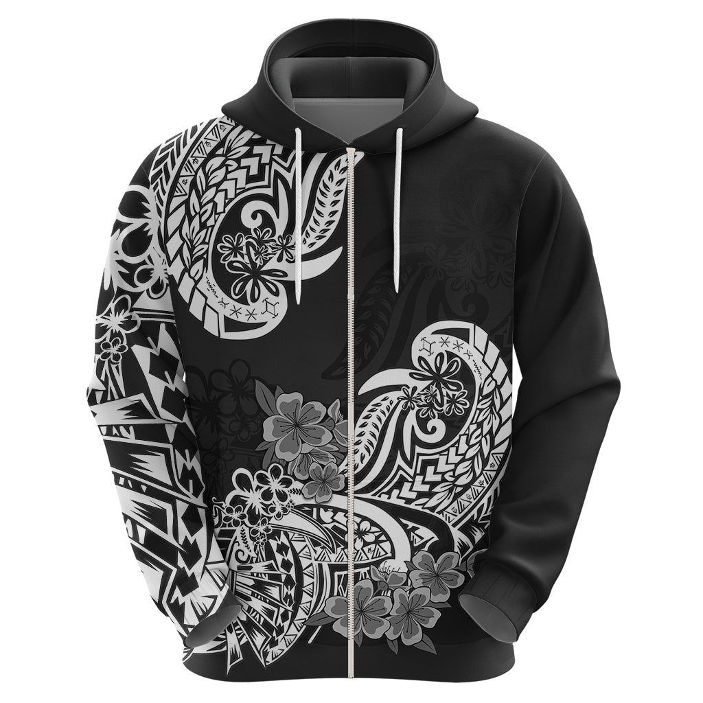 Polynesian Hoodie Pacific Flower Mix Floral Tribal Tattoo Black Vibe LT9 - Polynesian Pride