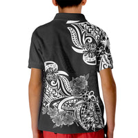 Polynesian Kid Polo Shirt Pacific Flower Mix Floral Tribal Tattoo Black Vibe LT9 - Polynesian Pride