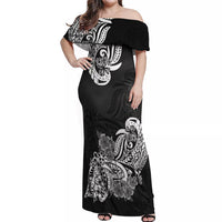 Polynesian Off Shoulder Maxi Dress Pacific Flower Mix Floral Tribal Tattoo Black Vibe LT9 Women Black - Polynesian Pride