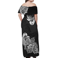 Polynesian Off Shoulder Maxi Dress Pacific Flower Mix Floral Tribal Tattoo Black Vibe LT9 - Polynesian Pride