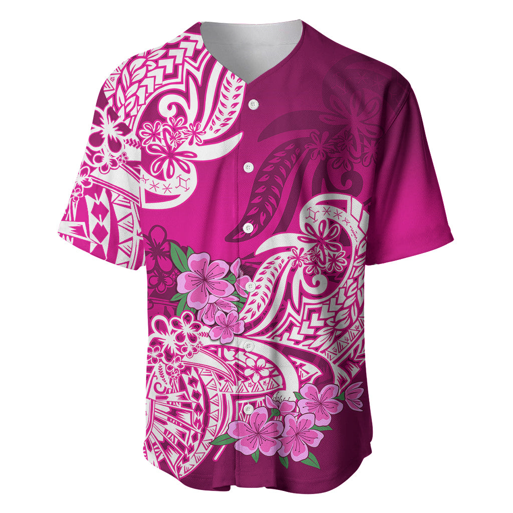 Polynesian Baseball Jersey Pacific Flower Mix Floral Tribal Tattoo Pink Vibe LT9 Pink - Polynesian Pride