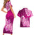 Polynesian Couples Matching Short Sleeve Bodycon Dress and Hawaiian Shirt Pacific Flower Mix Floral Tribal Tattoo Pink Vibe LT9 - Polynesian Pride