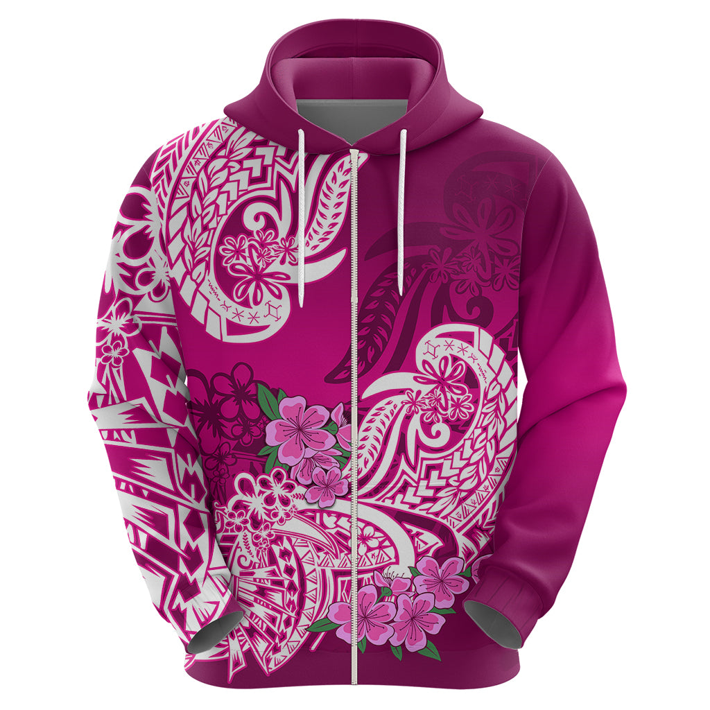 Polynesian Hoodie Pacific Flower Mix Floral Tribal Tattoo Pink Vibe LT9 - Polynesian Pride