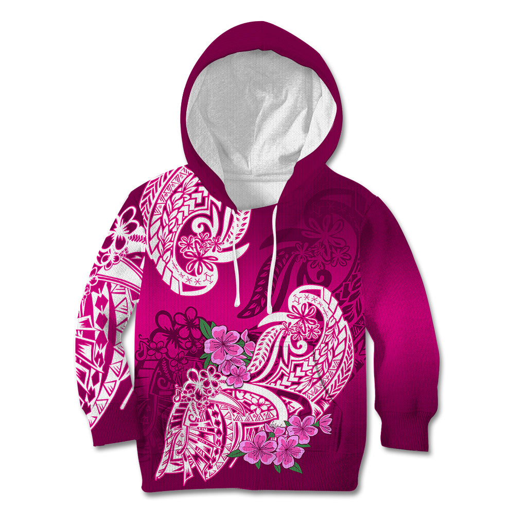 Polynesian Kid Hoodie Pacific Flower Mix Floral Tribal Tattoo Pink Vibe LT9 Hoodie Pink - Polynesian Pride