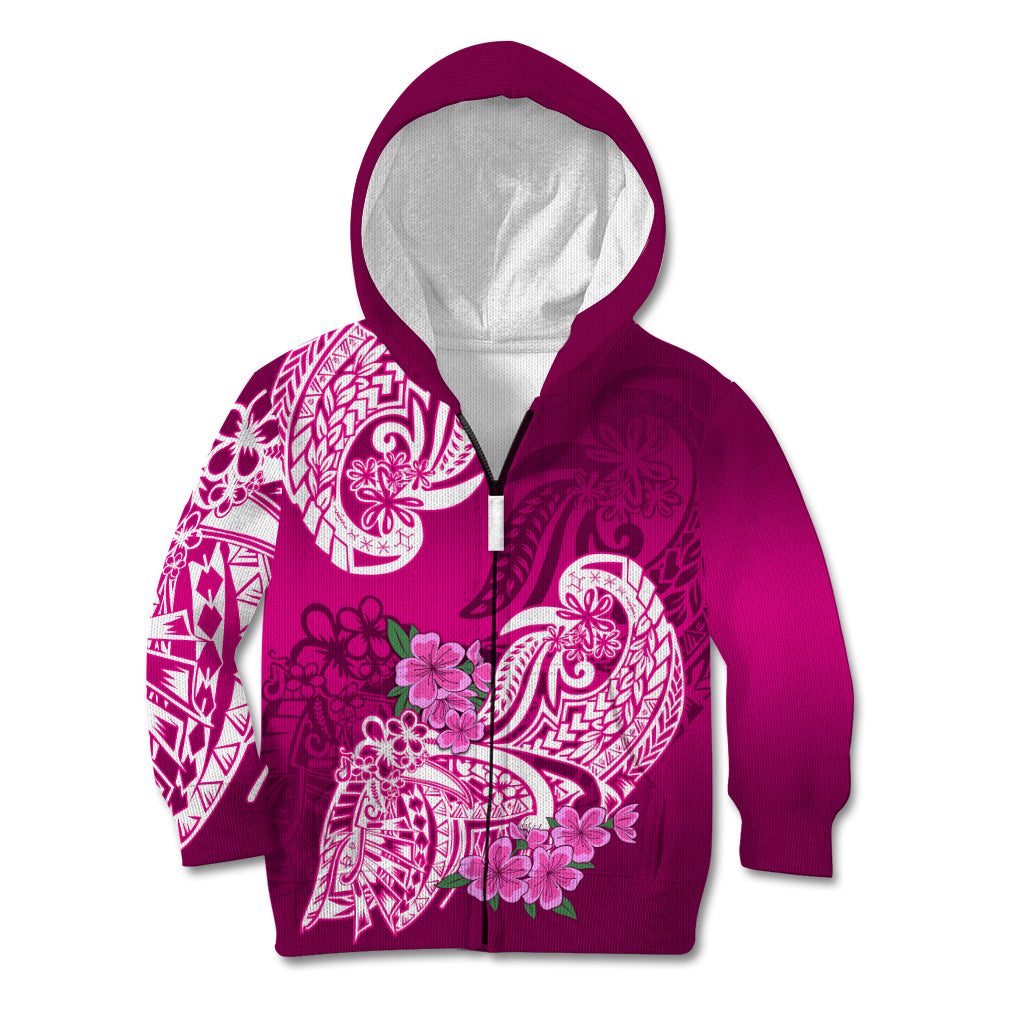 Polynesian Kid Hoodie Pacific Flower Mix Floral Tribal Tattoo Pink Vibe LT9 Zip Hoodie Pink - Polynesian Pride