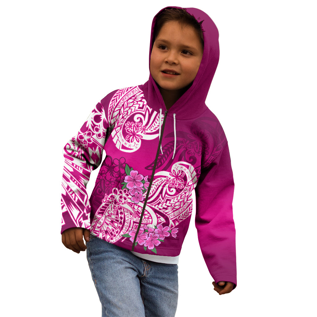 Polynesian Kid Hoodie Pacific Flower Mix Floral Tribal Tattoo Pink Vibe LT9 - Polynesian Pride