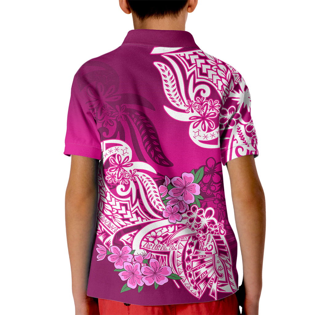 Polynesian Kid Polo Shirt Pacific Flower Mix Floral Tribal Tattoo Pink Vibe LT9 - Polynesian Pride