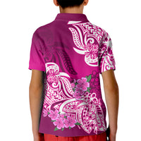 Polynesian Kid Polo Shirt Pacific Flower Mix Floral Tribal Tattoo Pink Vibe LT9 - Polynesian Pride