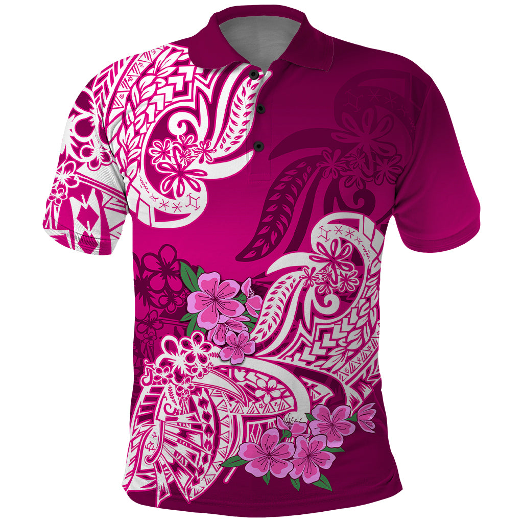 Polynesian Polo Shirt Pacific Flower Mix Floral Tribal Tattoo Pink Vibe LT9 Pink - Polynesian Pride