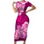 Polynesian Short Sleeve Bodycon Dress Pacific Flower Mix Floral Tribal Tattoo Pink Vibe LT9 Long Dress Pink - Polynesian Pride