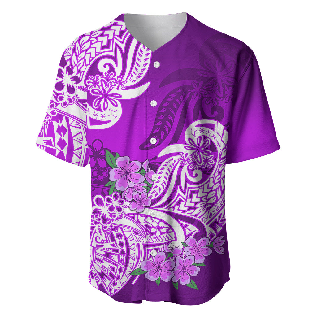 Polynesian Baseball Jersey Pacific Flower Mix Floral Tribal Tattoo Purple Vibe LT9 Purple - Polynesian Pride