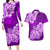 Polynesian Couples Matching Long Sleeve Bodycon Dress and Hawaiian Shirt Pacific Flower Mix Floral Tribal Tattoo Purple Vibe LT9 Purple - Polynesian Pride