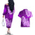 Polynesian Couples Matching Off The Shoulder Long Sleeve Dress and Hawaiian Shirt Pacific Flower Mix Floral Tribal Tattoo Purple Vibe LT9 - Polynesian Pride