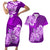 Polynesian Couples Matching Short Sleeve Bodycon Dress and Hawaiian Shirt Pacific Flower Mix Floral Tribal Tattoo Purple Vibe LT9 Purple - Polynesian Pride