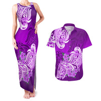 Polynesian Couples Matching Tank Maxi Dress And Hawaiian Shirt Pacific Flower Mix Floral Tribal Tattoo Purple Vibe LT9 Purple - Polynesian Pride
