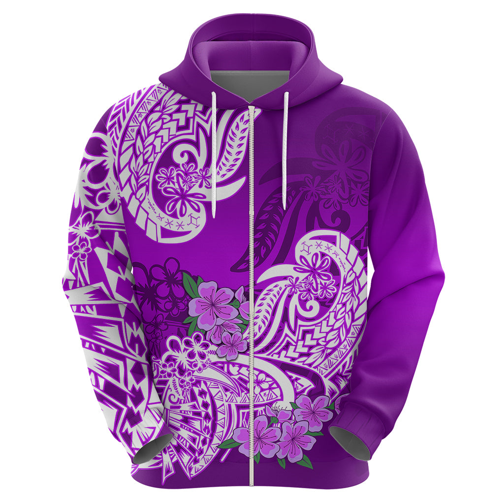 Polynesian Hoodie Pacific Flower Mix Floral Tribal Tattoo Purple Vibe LT9 - Polynesian Pride