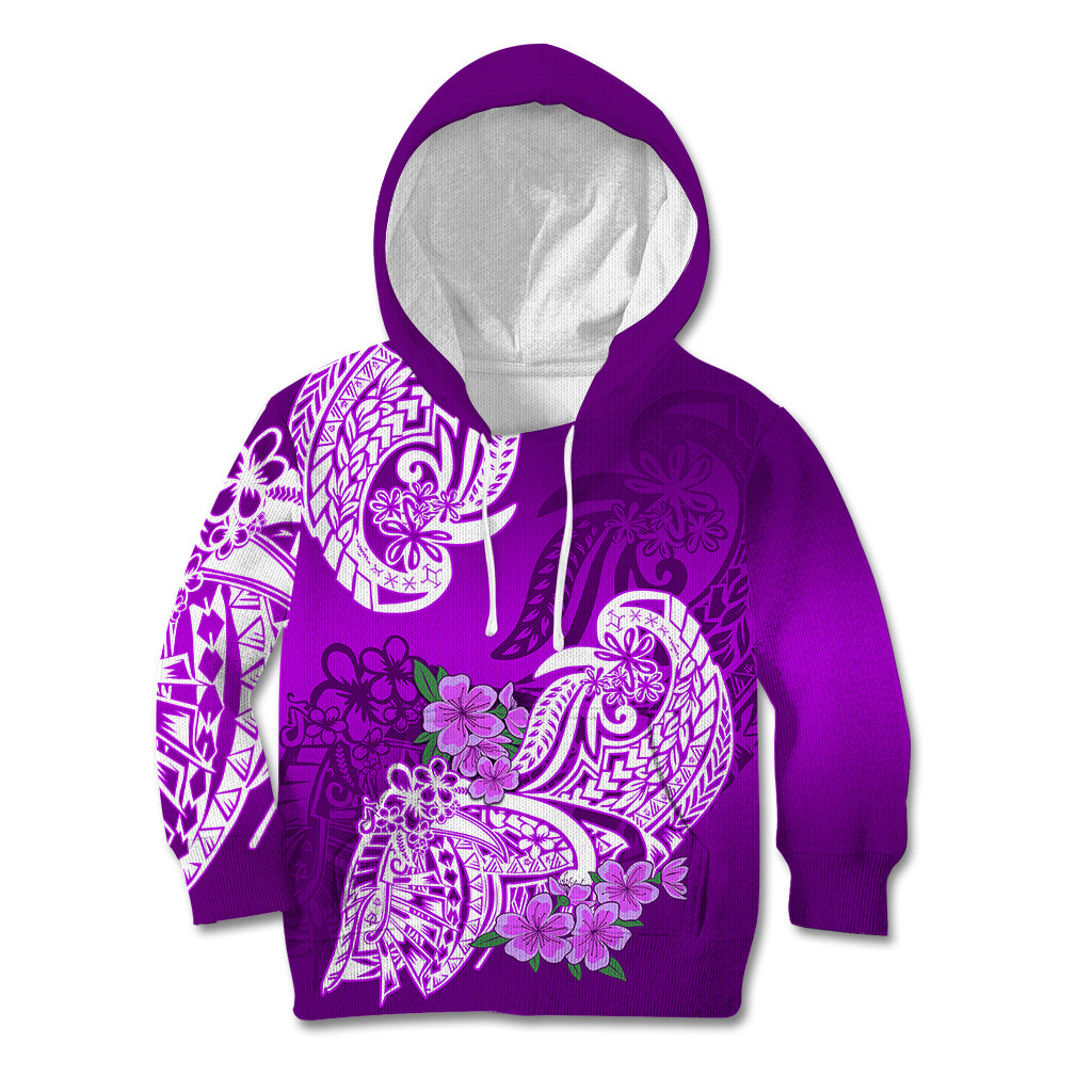 Polynesian Kid Hoodie Pacific Flower Mix Floral Tribal Tattoo Purple Vibe LT9 Hoodie Purple - Polynesian Pride