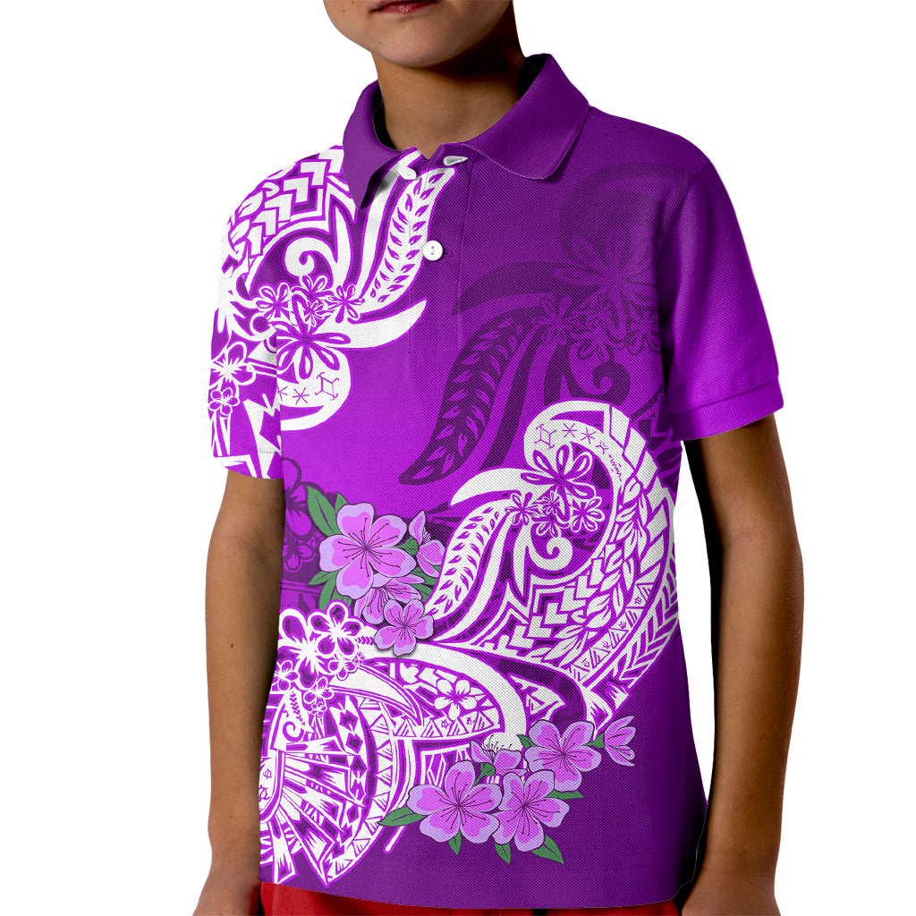 Polynesian Kid Polo Shirt Pacific Flower Mix Floral Tribal Tattoo Purple Vibe LT9 Kid Purple - Polynesian Pride