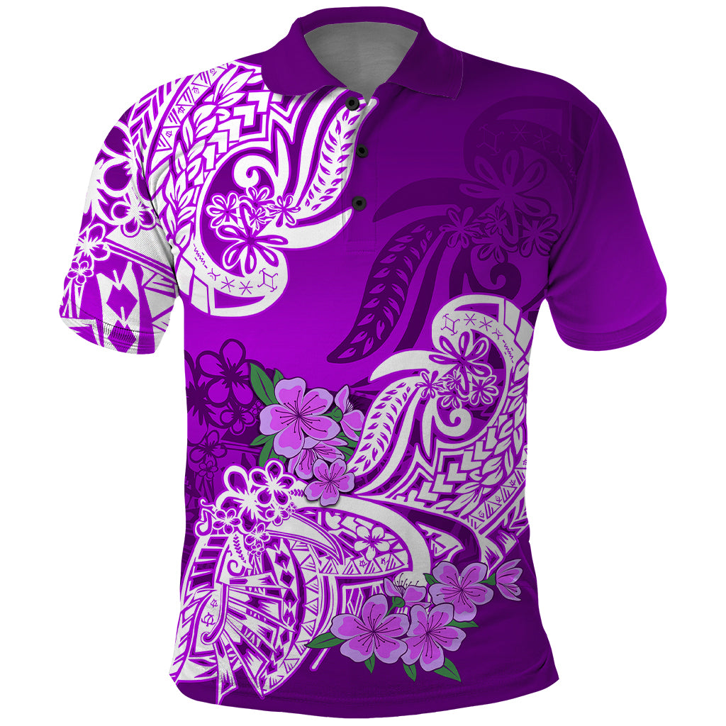 Polynesian Polo Shirt Pacific Flower Mix Floral Tribal Tattoo Purple Vibe LT9 Purple - Polynesian Pride