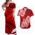 Polynesian Couples Matching Off Shoulder Maxi Dress and Hawaiian Shirt Pacific Flower Mix Floral Tribal Tattoo Red Vibe LT9 Red - Polynesian Pride