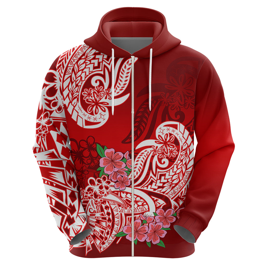 Polynesian Hoodie Pacific Flower Mix Floral Tribal Tattoo Red Vibe LT9 - Polynesian Pride