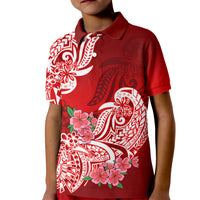 Polynesian Kid Polo Shirt Pacific Flower Mix Floral Tribal Tattoo Red Vibe LT9 Kid Red - Polynesian Pride