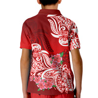 Polynesian Kid Polo Shirt Pacific Flower Mix Floral Tribal Tattoo Red Vibe LT9 - Polynesian Pride