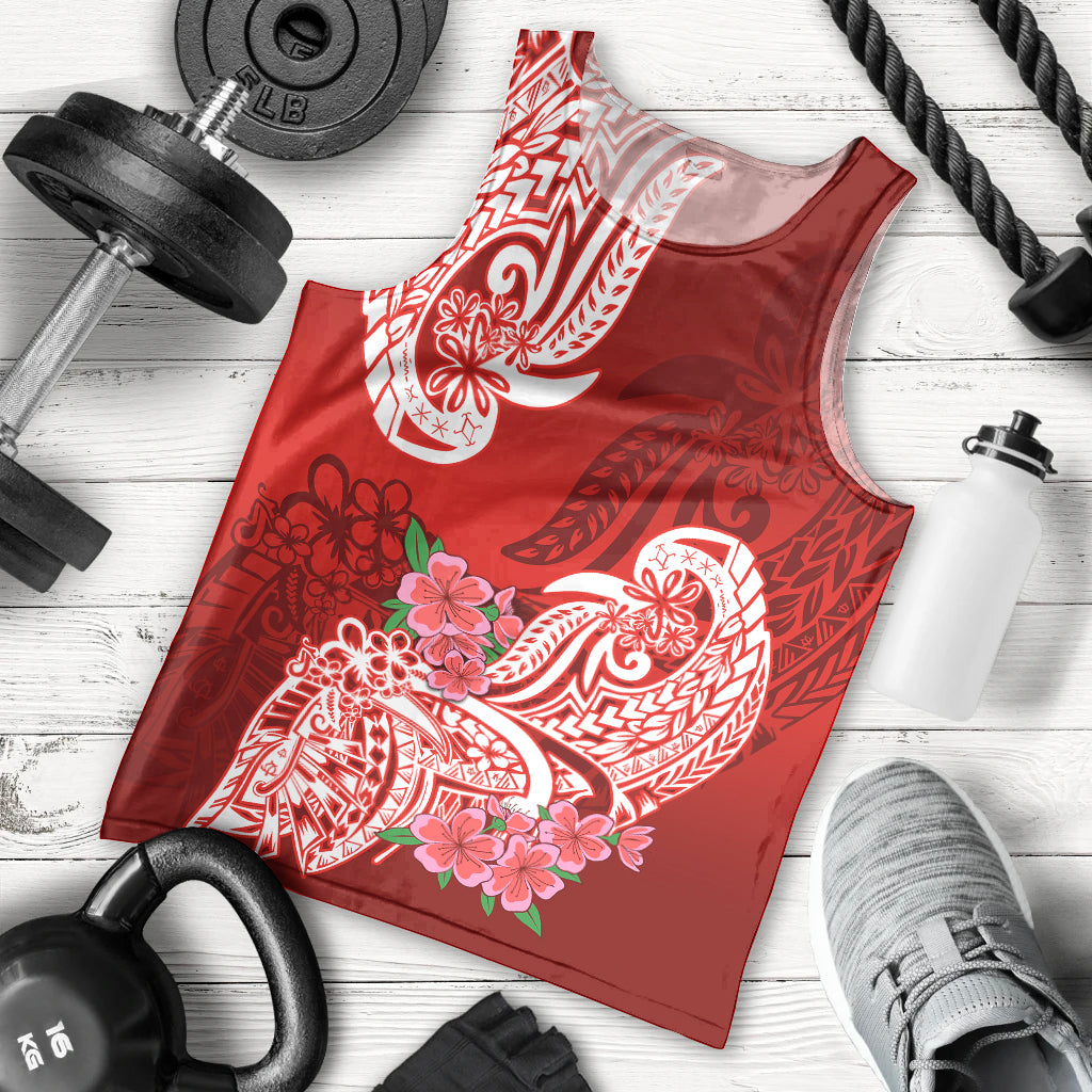 Polynesian Men Tank Top Pacific Flower Mix Floral Tribal Tattoo Red Vibe LT9 Red - Polynesian Pride