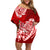 Polynesian Off Shoulder Short Dress Pacific Flower Mix Floral Tribal Tattoo Red Vibe LT9 Women Red - Polynesian Pride