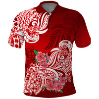 Polynesian Polo Shirt Pacific Flower Mix Floral Tribal Tattoo Red Vibe LT9 Red - Polynesian Pride