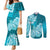 Polynesian Couples Matching Mermaid Dress and Long Sleeve Button Shirts Pacific Flower Mix Floral Tribal Tattoo Aqua Vibe LT9 Aqua - Polynesian Pride