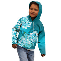 Polynesian Kid Hoodie Pacific Flower Mix Floral Tribal Tattoo Aqua Vibe LT9 - Polynesian Pride
