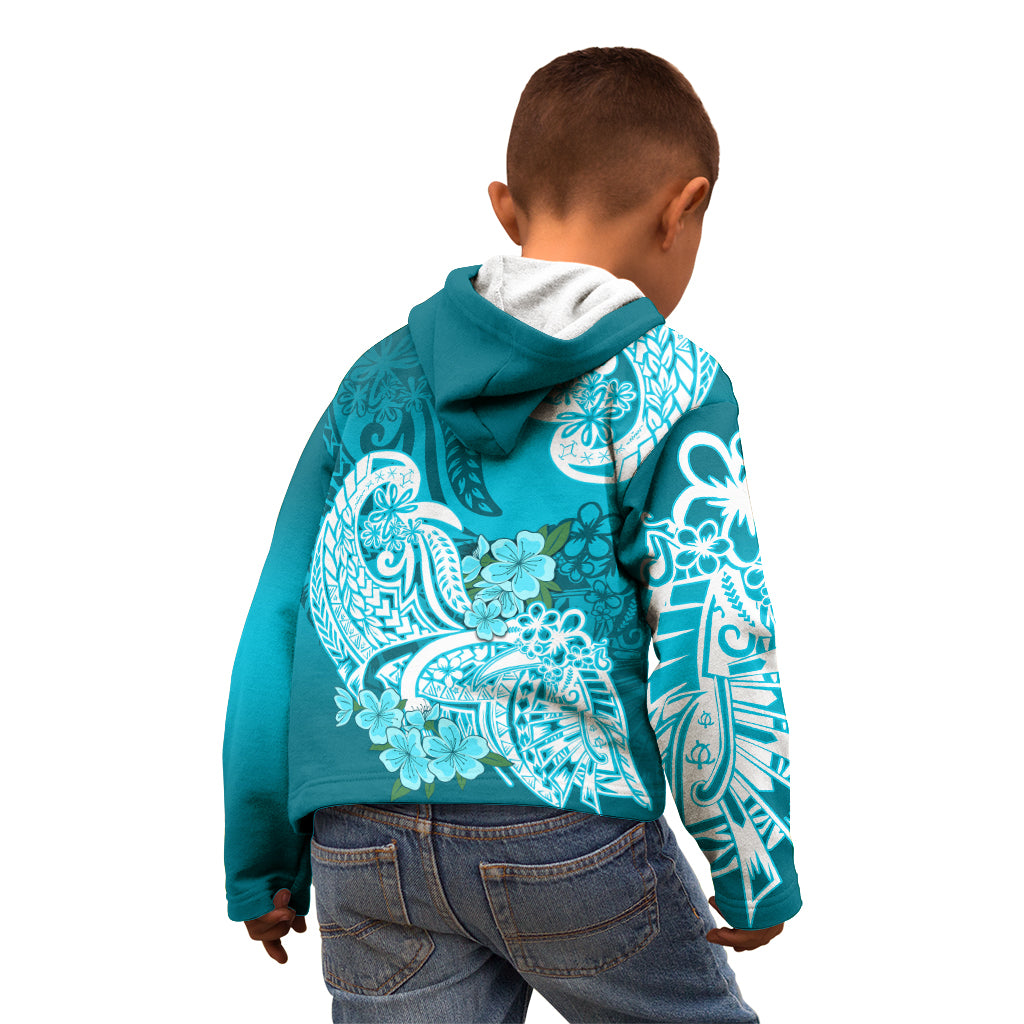 Polynesian Kid Hoodie Pacific Flower Mix Floral Tribal Tattoo Aqua Vibe LT9 - Polynesian Pride
