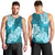 Polynesian Men Tank Top Pacific Flower Mix Floral Tribal Tattoo Aqua Vibe LT9 - Polynesian Pride