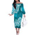 Polynesian Off The Shoulder Long Sleeve Dress Pacific Flower Mix Floral Tribal Tattoo Aqua Vibe LT9 Women Aqua - Polynesian Pride