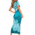 Polynesian Short Sleeve Bodycon Dress Pacific Flower Mix Floral Tribal Tattoo Aqua Vibe LT9 - Polynesian Pride