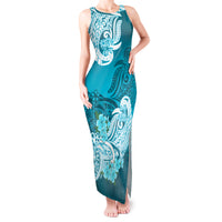 Polynesian Tank Maxi Dress Pacific Flower Mix Floral Tribal Tattoo Aqua Vibe LT9 Women Aqua - Polynesian Pride
